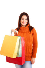 beautiful woman holding shopping bags