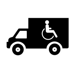 Personne handicapée en fauteuil roulant dans un camion