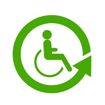 Personne handicapée en fauteuil roulant dans un symbole recyclage