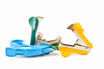 old stapler on white background