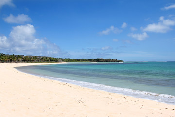 Exotic white sand beach lagoon in Fiji