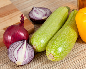 Vegetables on a kitchen table.