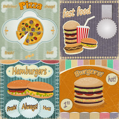 Set of vintage cards - fast food ads - with the image food