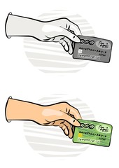 karta bankowa w dłoni kolorowa ilustracja finansowa