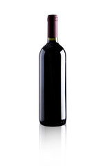 elegant bottle of red wine on white background