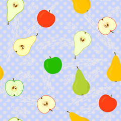Seamless With Apples And Pears With Polka Dots