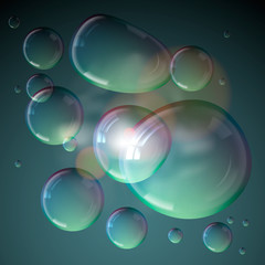 Soap bubbles isolated on grey background, vector Eps10 image.