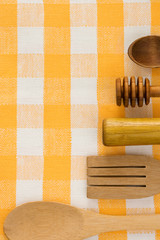 wood utensils at table napkins