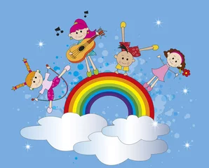 Fotobehang Regenboog gelukkige kinderen