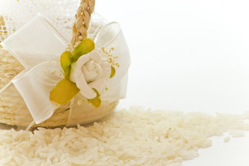 Close up to the little basket of rice for wedding