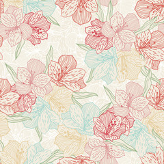 Abstract vintage seamless flower pattern with orchid.