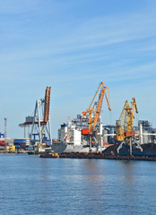 Fototapeta na wymiar Cargo d¼wig, statek, traine frachtu i węgla w porcie