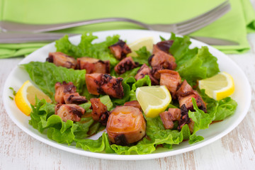 seafood salad on the white plate