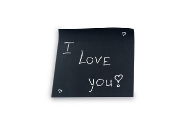Original black handwritten paper notes to Valentine day