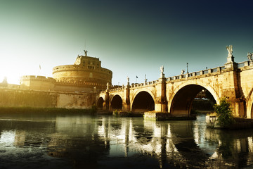 Saint Angel Fortress  and Tiber river in Rome, Italy