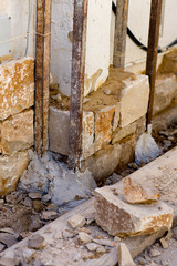 Masonry stone wall construcion process traditional