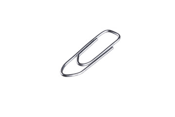 detail shot of a metal paper clip, isolated on white