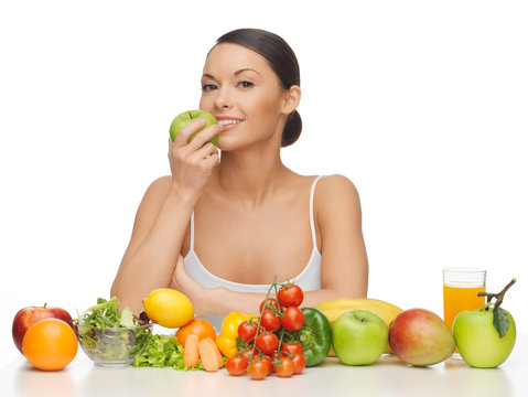 Woman With Fruits And Vegetables