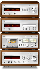 Vintage stereo cassette tape deck recorder CD player tuner ampli - obrazy, fototapety, plakaty