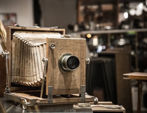 Retro wooden photo camera
