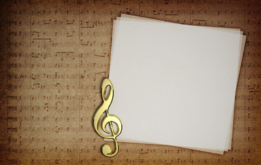 Music notes on fabric texture background with copy-space