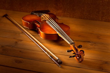 Classic music violin vintage in wooden background