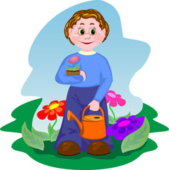 boy with watering
