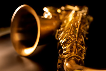 Tenor sax golden saxophone macro selective focus