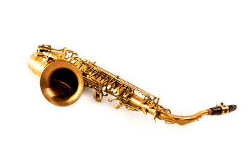 Obraz premium Tenor sax golden saxophone isolated on white