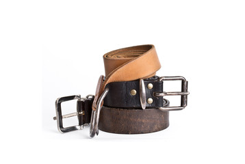 Old  rolled up  leather belts