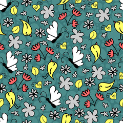 Cute seamless pattern with butterflies and flowers