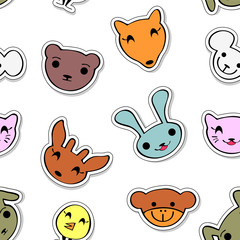 Seamless pattern with cute animal faces