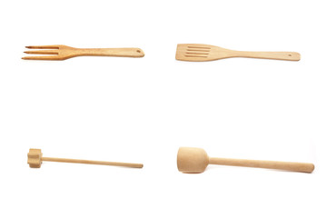Wooden kitchen fork isolated on white background