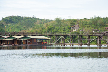 Wooden bridge across the river.