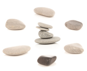 Fototapeta na wymiar set of boulders pebble stones isolated on white background