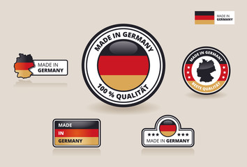 Collection of six Made in Germany Labels, Badges and Stickers