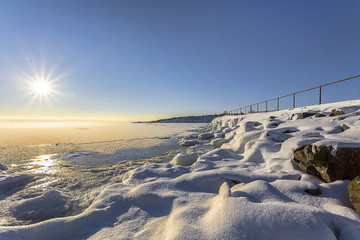 Snowy coastline at winter