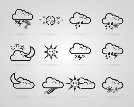 set of different grey weather icons
