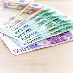Close-up of Euro banknotes