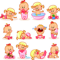 Векторные иллюстрации новорожденных девочек