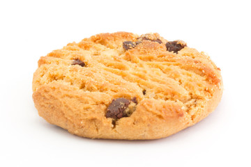 Single chocolate chip cookie on white