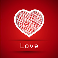 red valentine scribbled heart with love