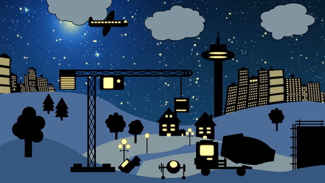Baustellen Cartoon Abends/Nachts