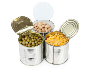 Corn and beans in metal tins