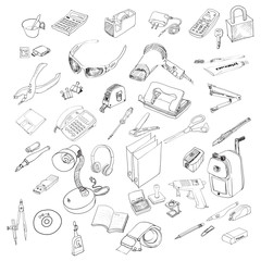 Vector set of Office equipment and stationery.