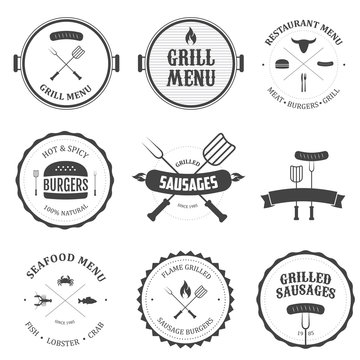 Restaurant menu vintage design elements and badges set