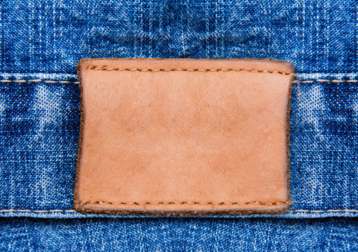 Closeup jeans leather label