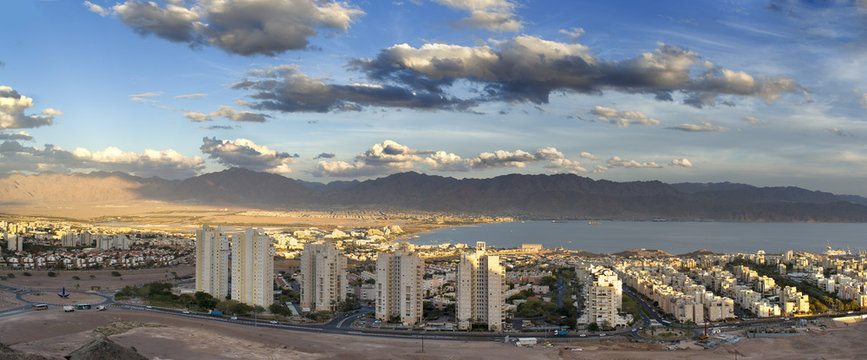 Panoramic view on Eilat from surrounding hills, Israel