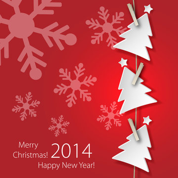 Greeting card 2014 with white Christmas Tree