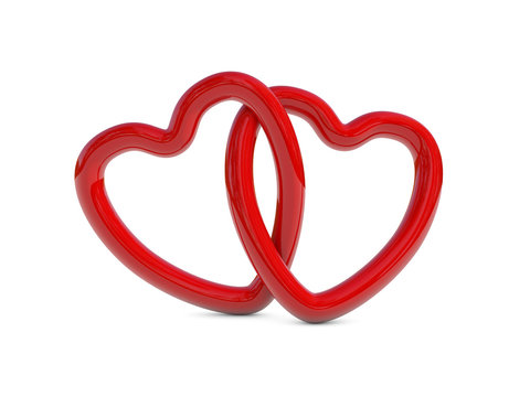 Intertwined red heart rings